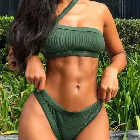 Zaful Other - ZAFUL One Shoulder Textured Ribbed Bikini Set